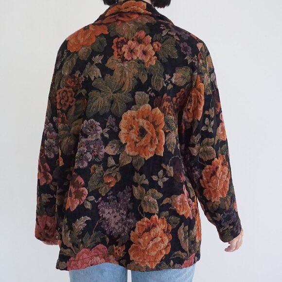 Vintage Susan Graver Black Tapestry Floral Button Jacket Eclectic Grandpa Coat L - Picture 2 of 9